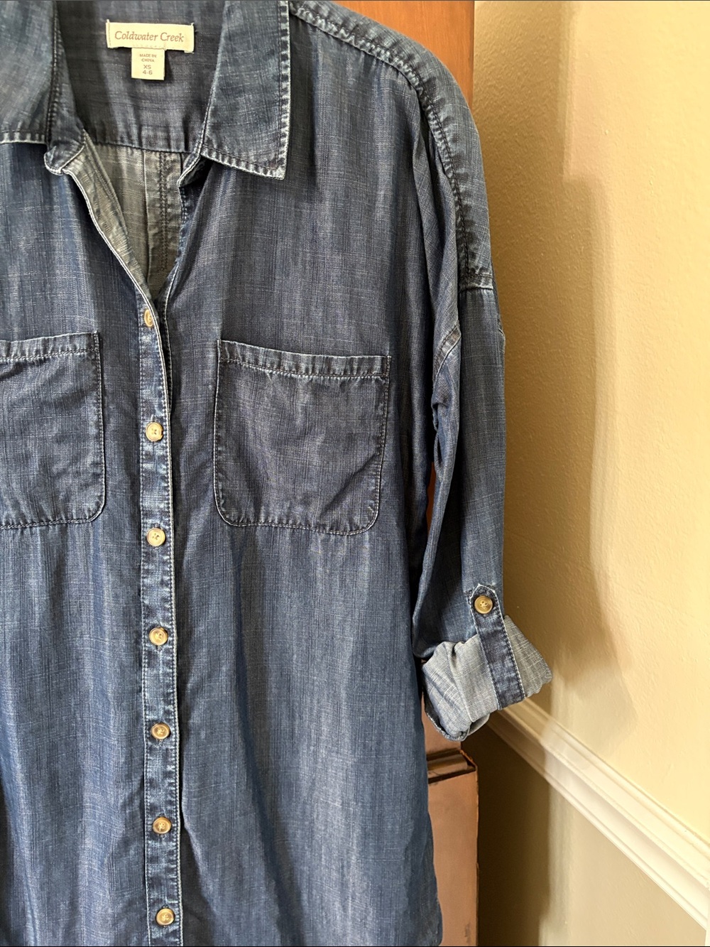 Coldwater Creek Medium Tencel Denim Button-Up Tunic Long or Tab Rollup Sleeves - Picture 3 of 10